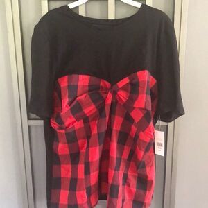 NWT Fashion to figure red and black plaid t-shirt top. Size 1X